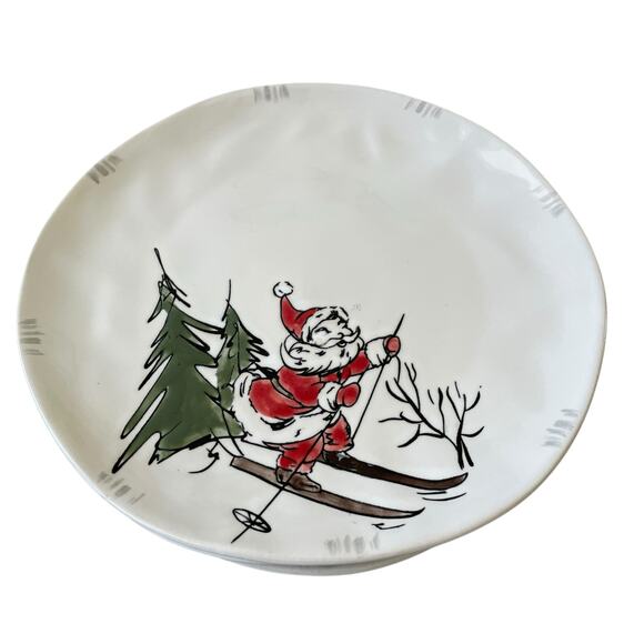 ELI + ANA Whimsy SKIING SANTA Dinner Plate Set of 4 Ceramic Christmas Holiday - Picture 14 of 16
